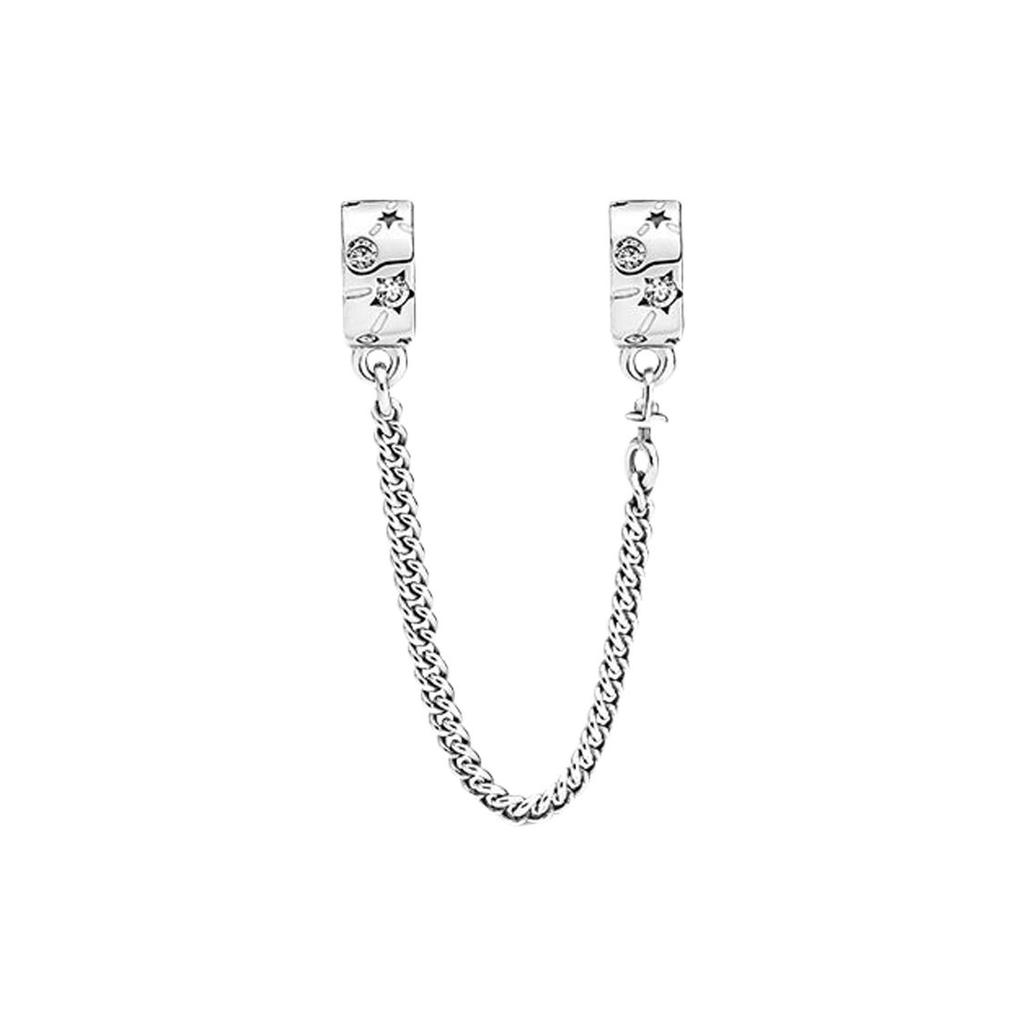 Pandora Galaxy Star Cluster Minimalist 925 Silver Cubic Zirconia Safety Chain Women Jewelry 790011C01