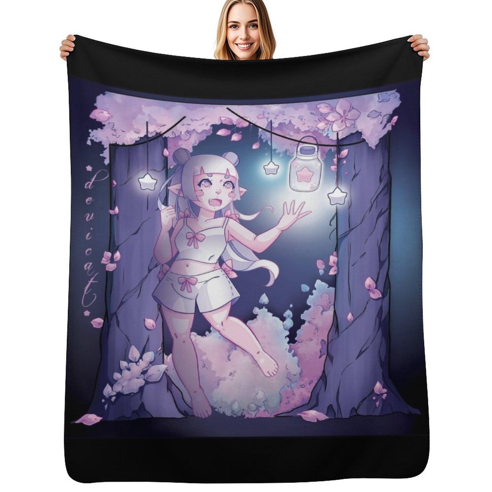 CandiCat Chibi Forest Fauna Throw Blanket Ultra Soft Flannel Fleece Blanket for All Seasons Size: 75*100cm, Weight: 230 GSM