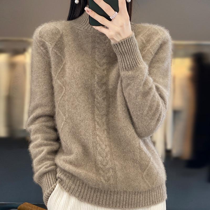 

Новый осенне-зимний кардиган с полувысоким воротником для женщин, утолщенный свитер с узором «витая коса», свободный ленивый базовый кардиган XXL