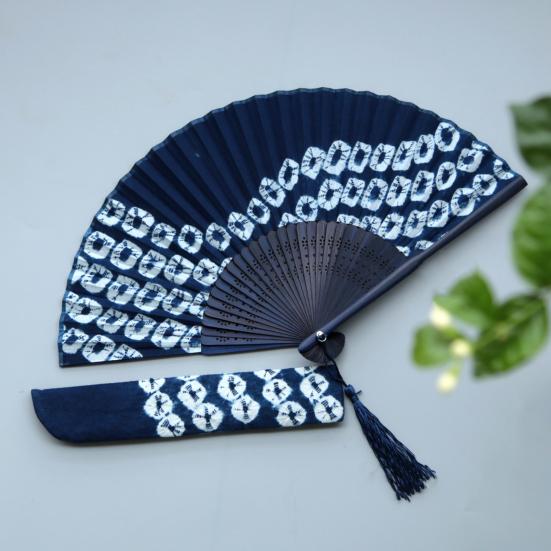 1 Set Handcrafted Tie-dye Folding Fan with Tassel Storage Bag Bamboo Ribs Portable Summer Handheld Fan Decoration Dance Performance Party Props