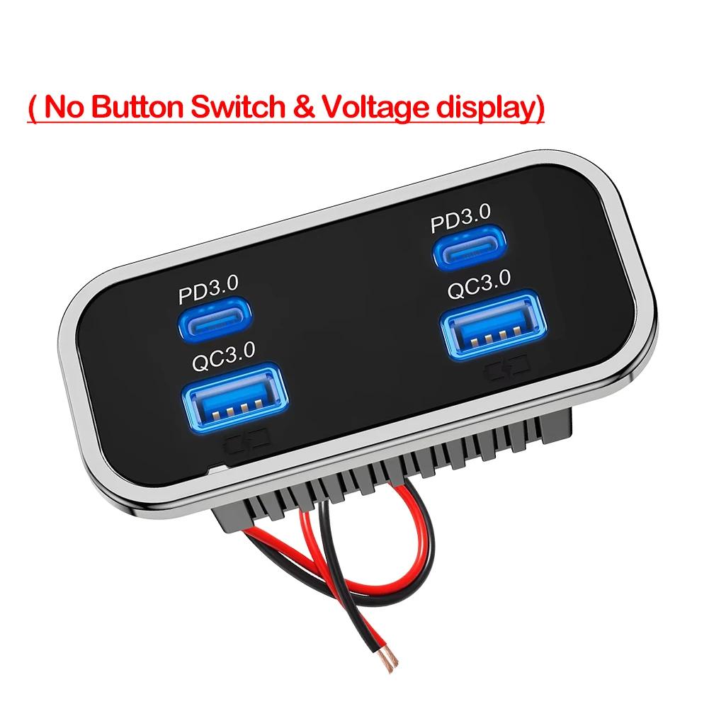 

4-Port 12V/24V Car USB Socket Charger 76W Dual PD3.0 Type-C & Dual Quick Charge QC3.0 Power Adapter for Marine Bus ATV Truck