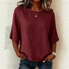 Women's Vintage Neck Short Sleeve T-Shirt Loose Fit Blouse for Everyday Wear