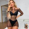 Sexy Red Dress Lingerie Cover Up Fishnet Hollow Out Mesh Perspective Dress Transparent Woman Nightdress Beachwer Party Clothes