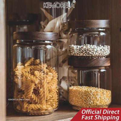 Luftdichter Behälter aus Glas mit Holzdeckel für die Küche, Flaschen, Gläser, Lebensmittelbehälter, Getreide, Tee, Kaffeebohnen, Körner, Bonbongläser