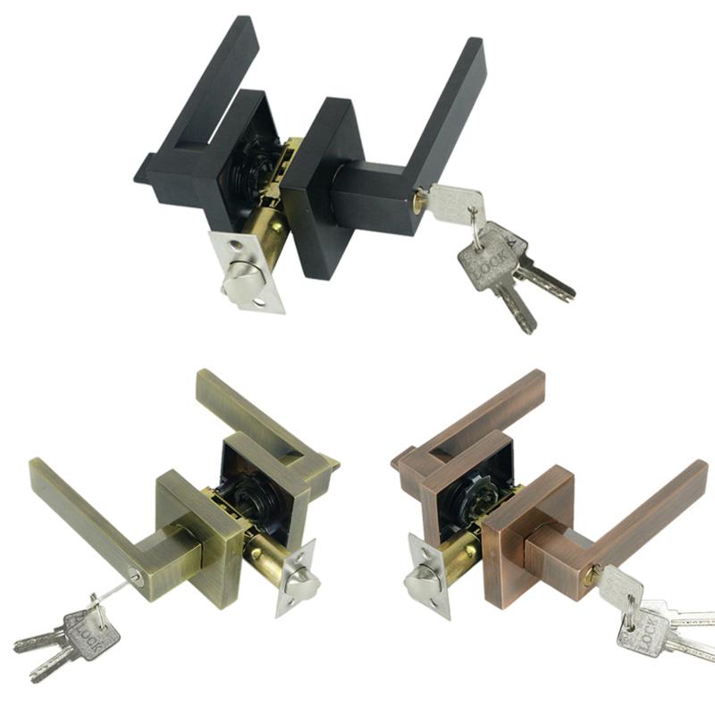 Black Square Door Handle Lock, Access Privacy Mask, Interior Bedroom and Bathroom, Hardware Accessories, Door Locks