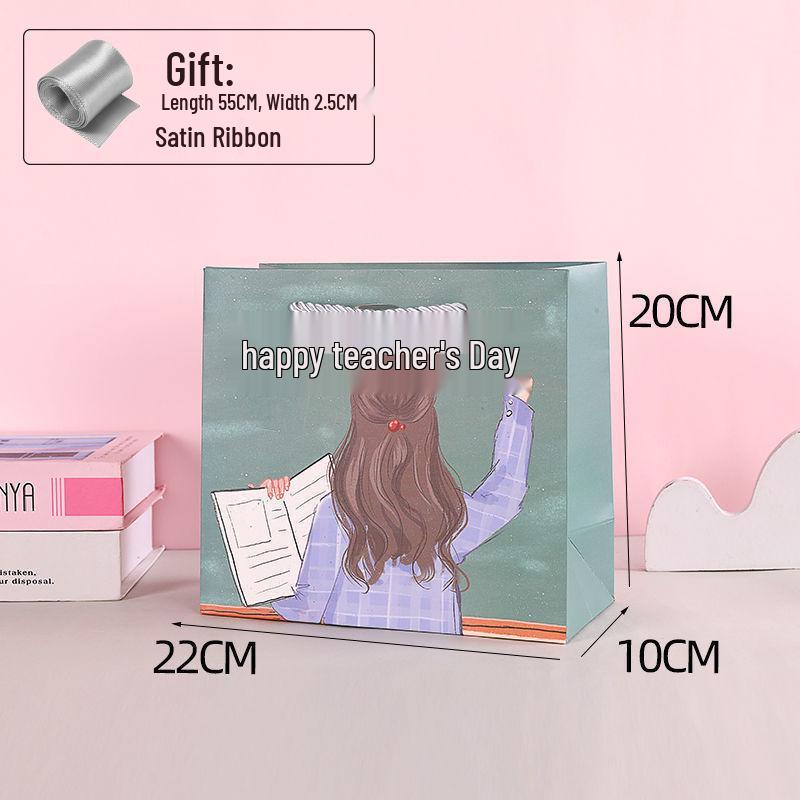 Teacher's Day Gift Set: Greeting & Thank You Cards, Kindergarten Cartoon Paper Bag.