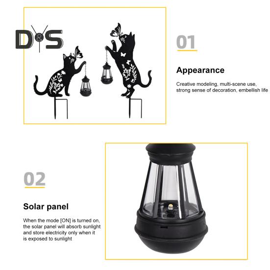 2 Pcs Metal Cat Solar Lights Outdoor Black Cat And Butterfly Yard Sign Waterproof Cat Silhouette Stake Lawn Light for Garden Patio