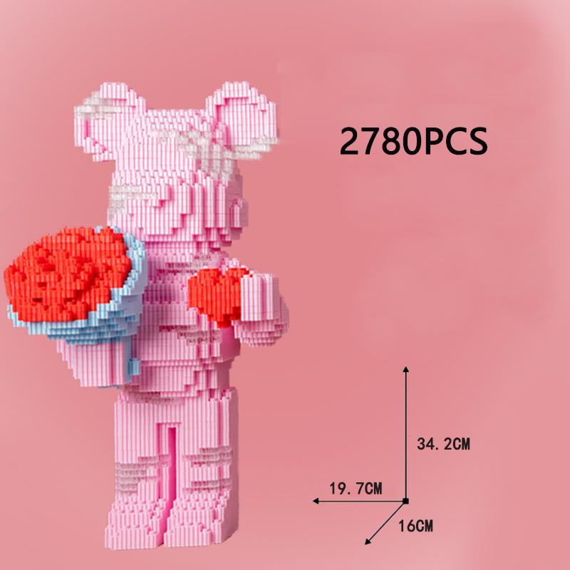 Non-Toxic Violence Bear Building Block Toy Height Lovely Particles Diy Assembly Painting Bear 3D Model Children'S Toys Birthday Xmas Gift