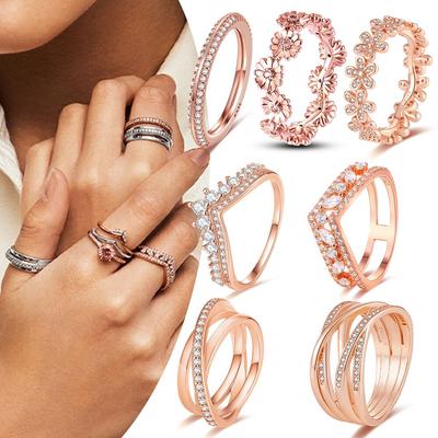 Rose Gold Ring Sterling Silver 925 Crown Heart Wishbone Engagement Wedding Crystal Ring Gold 925 Luxury Jewelry For Women Anel
