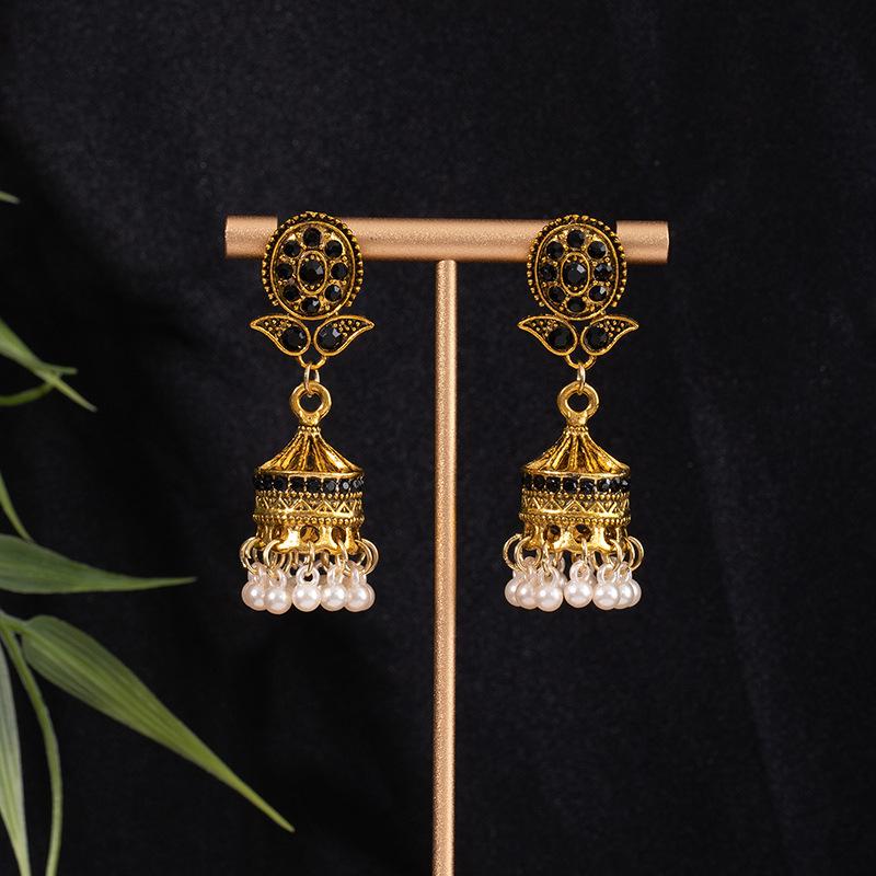 

Bohemian Style Alloy Bell Earrings Female Retro Court Dripping Oil Ethnic Style Earrings Ear Jewelry Spot