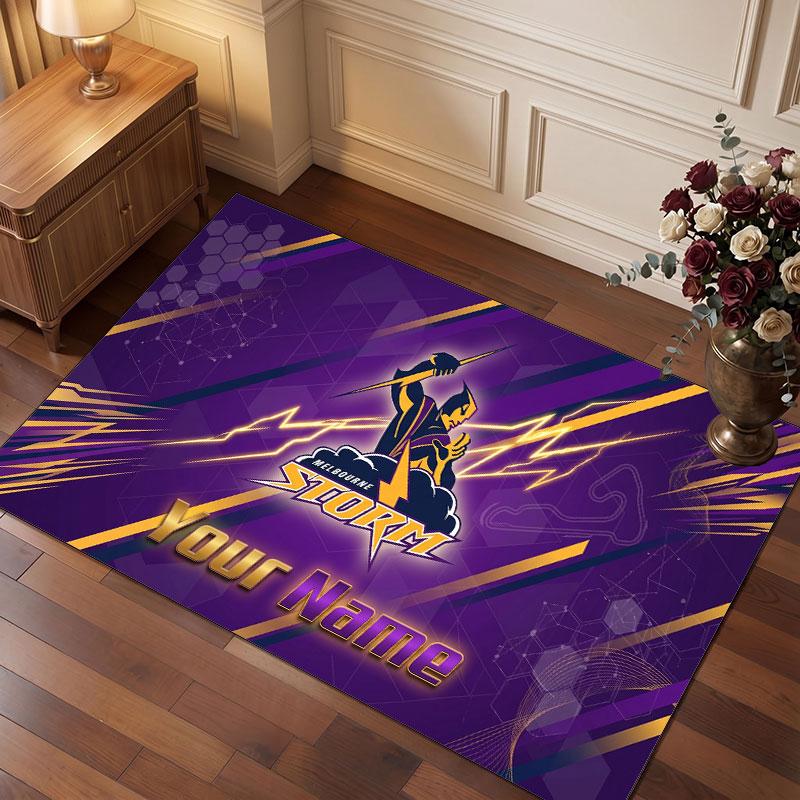Melbourne Storm Personalisiertes Kristall-Samt-Teppich, Benutzerdefinierter Namens-Text Weicher Anti-Rutsch-Teppich für Wohnzimmer Schlafzimmer