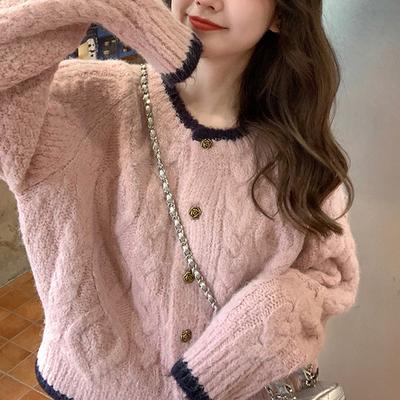 Frühling Herbst Koreanisch-Französisch Retro Lässiger Stil Weicher Zopfstrickpullover Top für Damen