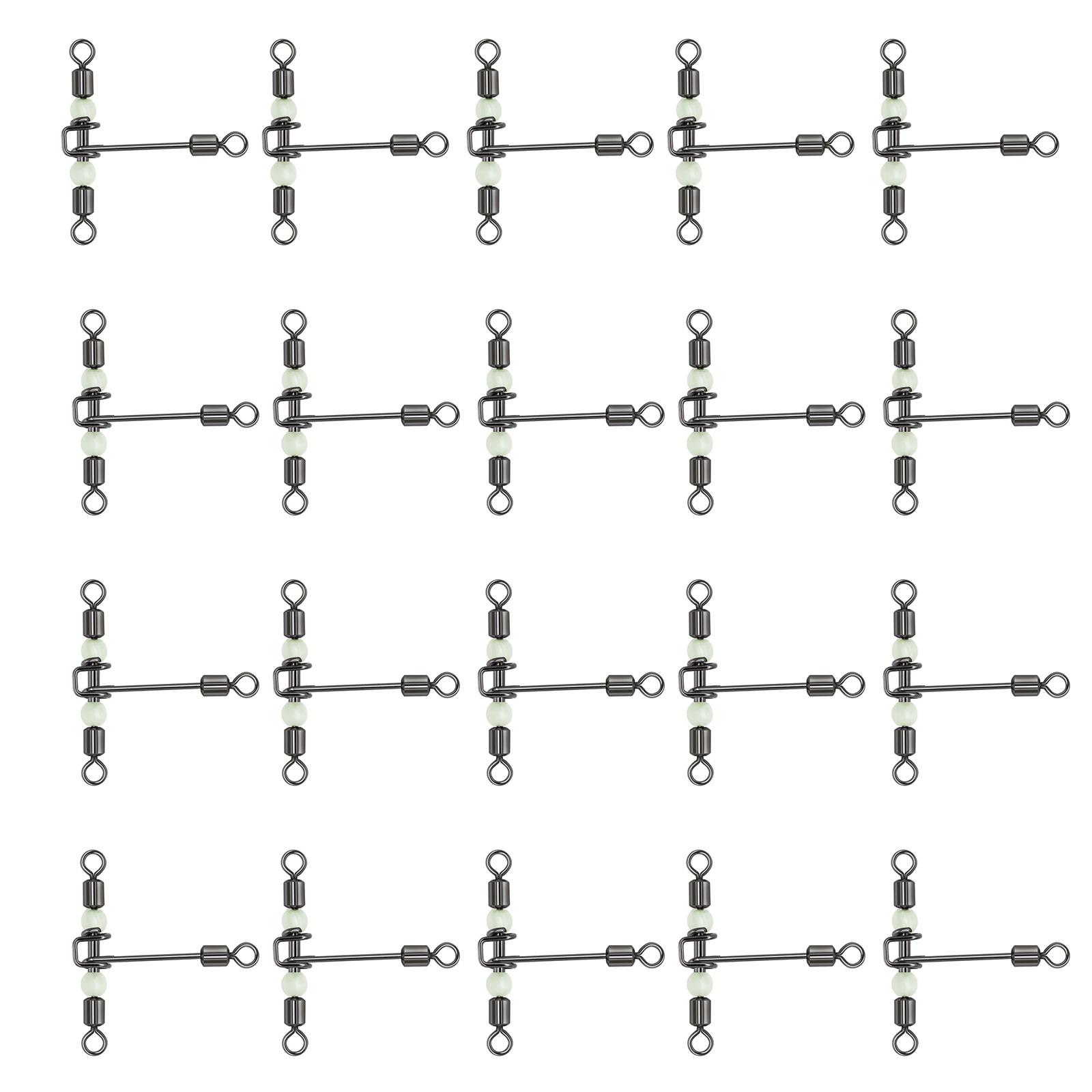 

20 шт. Бочкообразные вертлюжки Качественные рыболовные вертлюжки со светящимися бусинами Тройные вертлюжки с перекрестной линией Т-образный вертлюжок для рыбалки 8X10