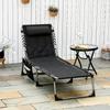Sun Lounger, Foldable Garden Lounger with Headrest Pillow, Side Pocket, Deck Chair with 5-Way Adjustable Backrest