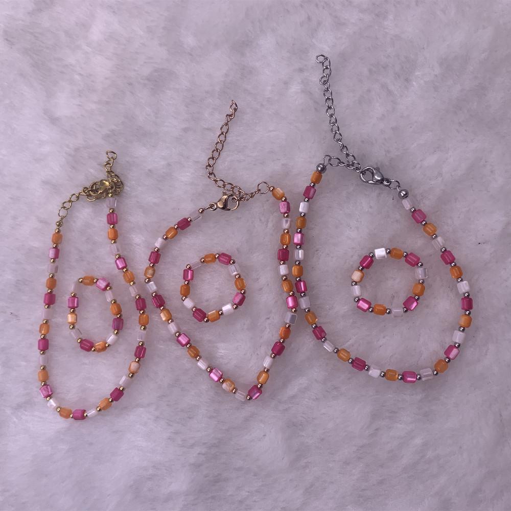 Natural Shell Beads Happiness Bracelet with Pink rose orange Glass Shell Beads and Stainless Steel Small Beads as fashion
