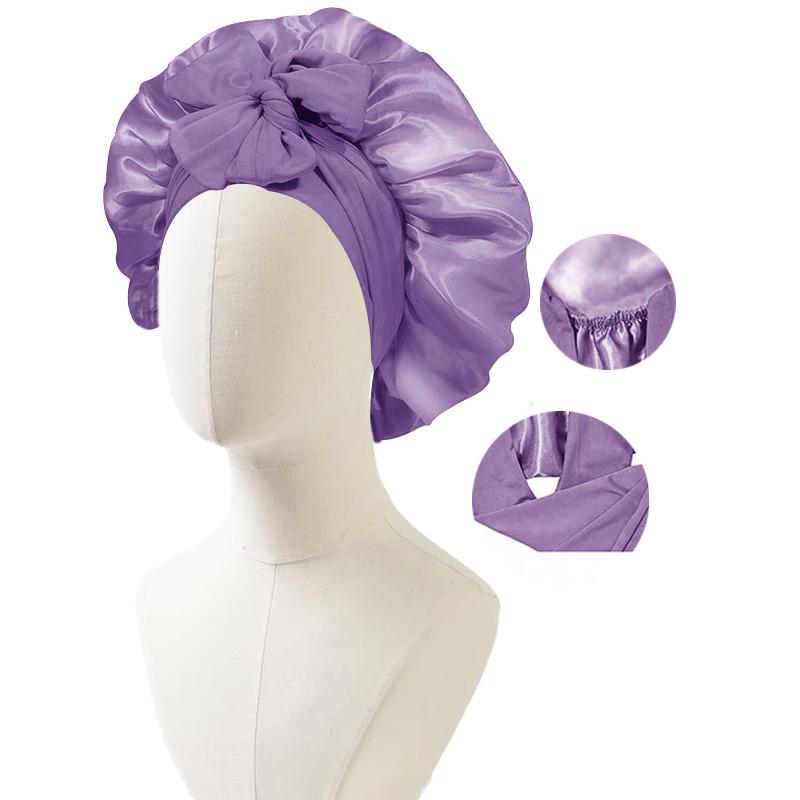 Satin Nightcap with Ribbon Bowknot, Double-Sided Silk Hair Cap, Leopard Print