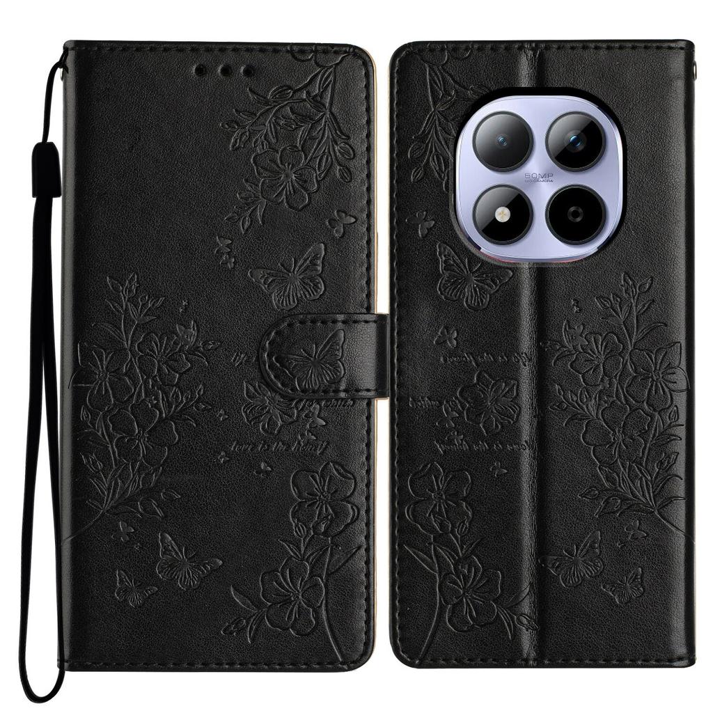 Dla Xiaomi Redmi Note 15 Pro 5G (Światowy) Etui na telefon portfelowe Skórzane etui z klapką z nadrukiem motyla i kwiatów ze smyczą