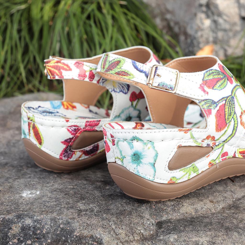 Fashion Printed Herringbone Sandals for Women In The Summer of 2025 Plus Plus Size, with A Strap and Wedge Heel Sandals for Women