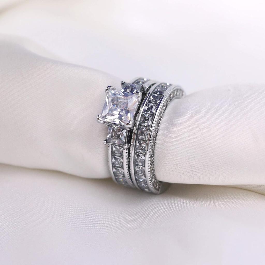 Couple Rings For Women White Rhinestones Zirconia Rings Set Simple CZ Stainless Steel Men Ring Wedding Jewelry For Lover Gifts