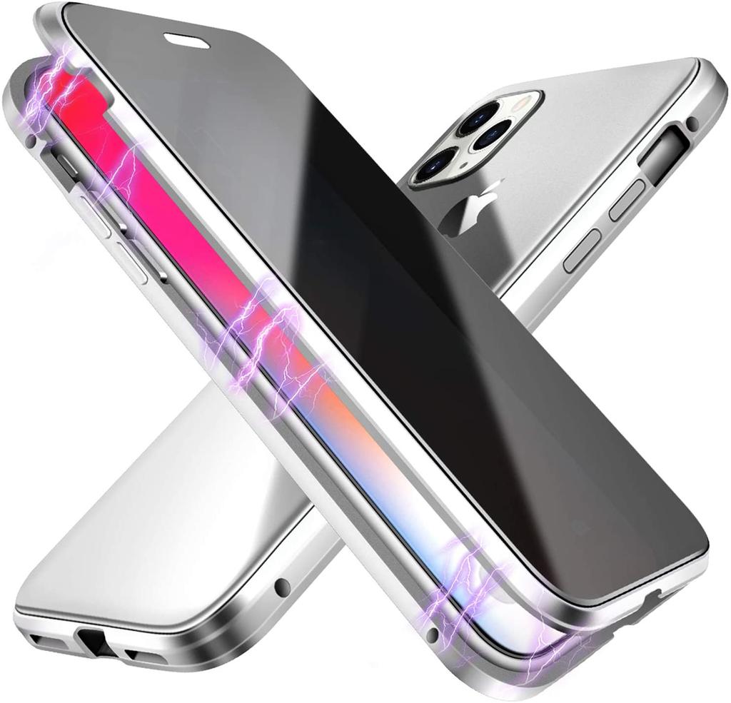 Anti Peep Magnetic Adsorption Double Sided Glass Privacy Screen Protector Metal Bumper Anti Spy Phone Case for iPhone