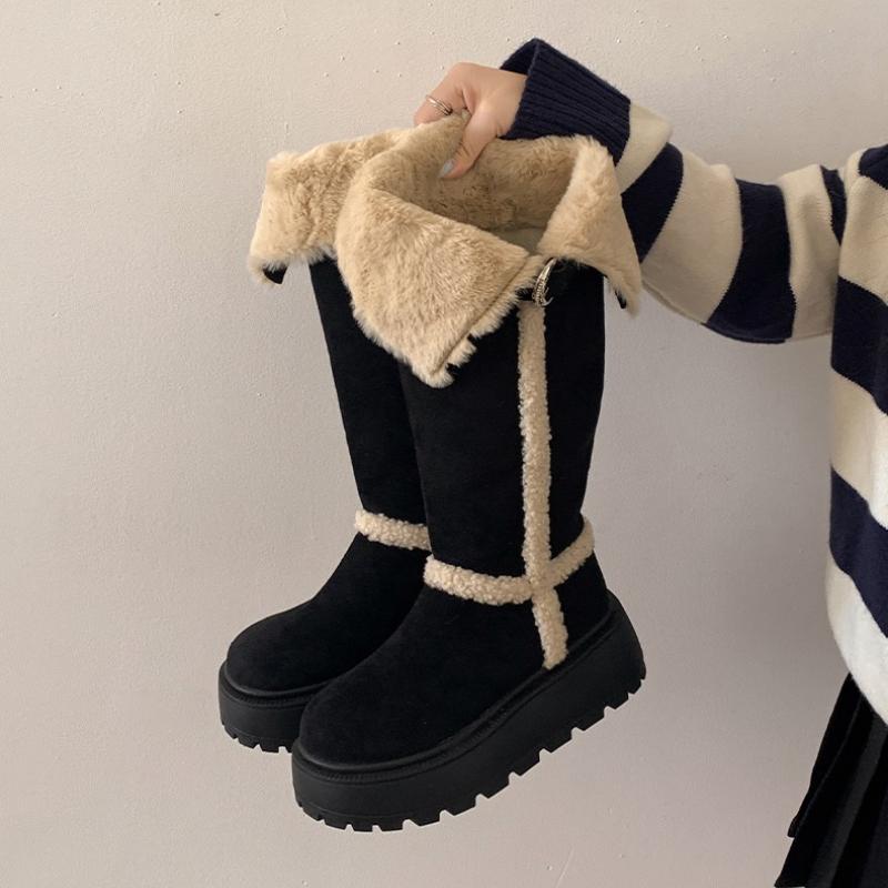 

Зимние теплые хлопковые женские меховые сноубутсы, модные туфли на плоской платформе, женские винтажные рыцарские длинные ботильоны де мухер 40