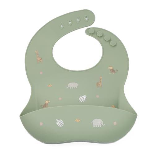 noüka Platinum Silicone Baby Bib Dino Adjustable Mealtime Apron with Wide Pocket Dishwasher Safe