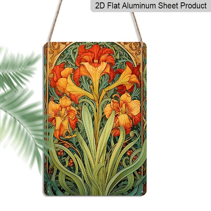 2D Flat Art Nouveau Floral Wall Art Decorative Sign, Aluminum Sign Vintage Metal Plaque Artistic Wall Decoration for Home, Bar, Cafe, Restaurant