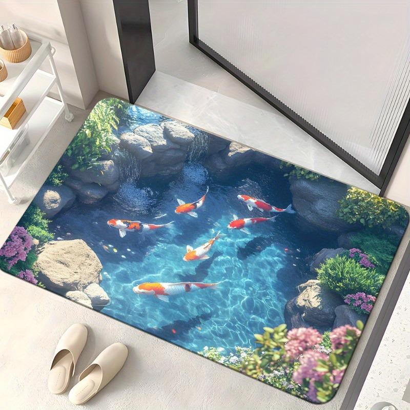 3D Stereo Effekt Realistischer Unterwasser Koi Fisch Eishöhle Visuelle Illusion Teppich Matte Läufer Heimdekoration Weich Rutschfest Badezimmer