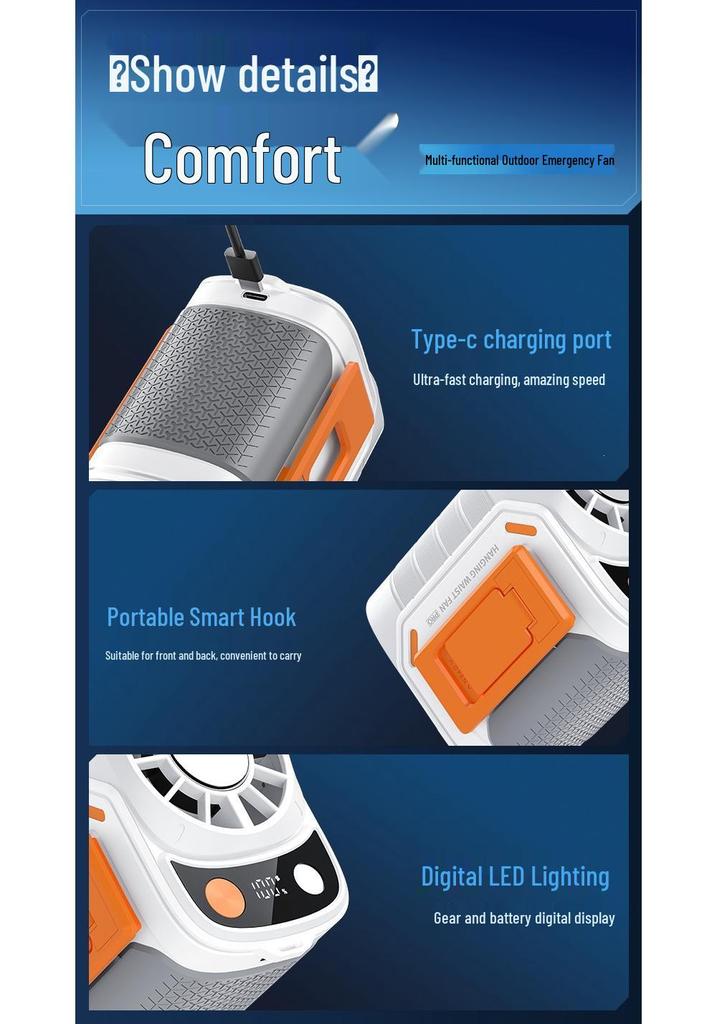 Portable Hanging Waist Fan - High Wind Power Mini Ice Pack Cooling Clip-on Fan for Outdoor Use