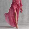 Spring 2026 Women's Elegant V-Neck Tie-Waist Chiffon Dress