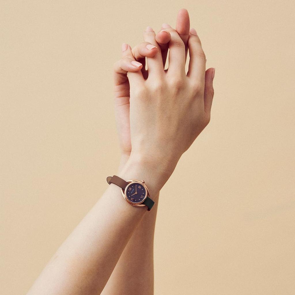 Authorized Dealer MATOW Watch with Leather Strap Indigo Round Rose Gold AKI Akilea [MATOW] Solar-Powered Women's (mw001011brwss) [Shiki Charcoal]