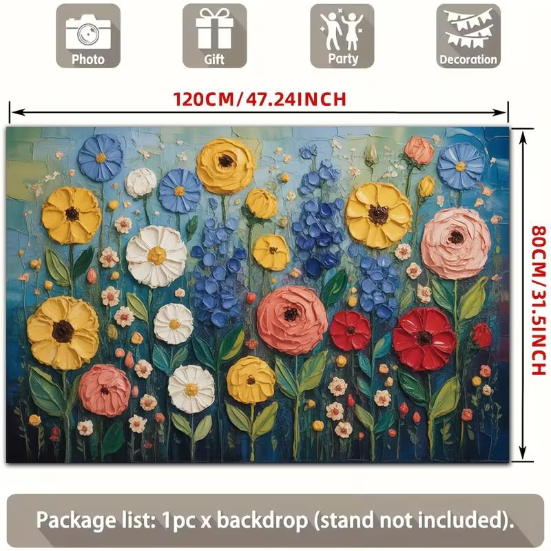 2D Thick Paint Style Flowers Background Cloth Photo Booth Prop