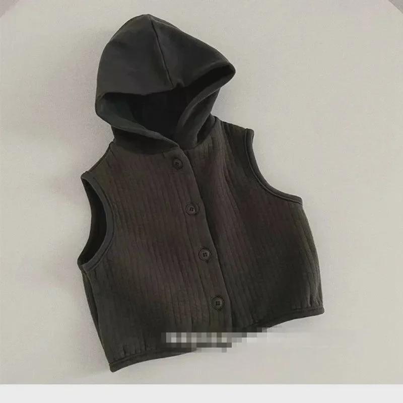 

Корейська дитяча весняна безрукавка з капюшоном 2023 року - верхній одяг для немовлят та малюків 100cm чорний