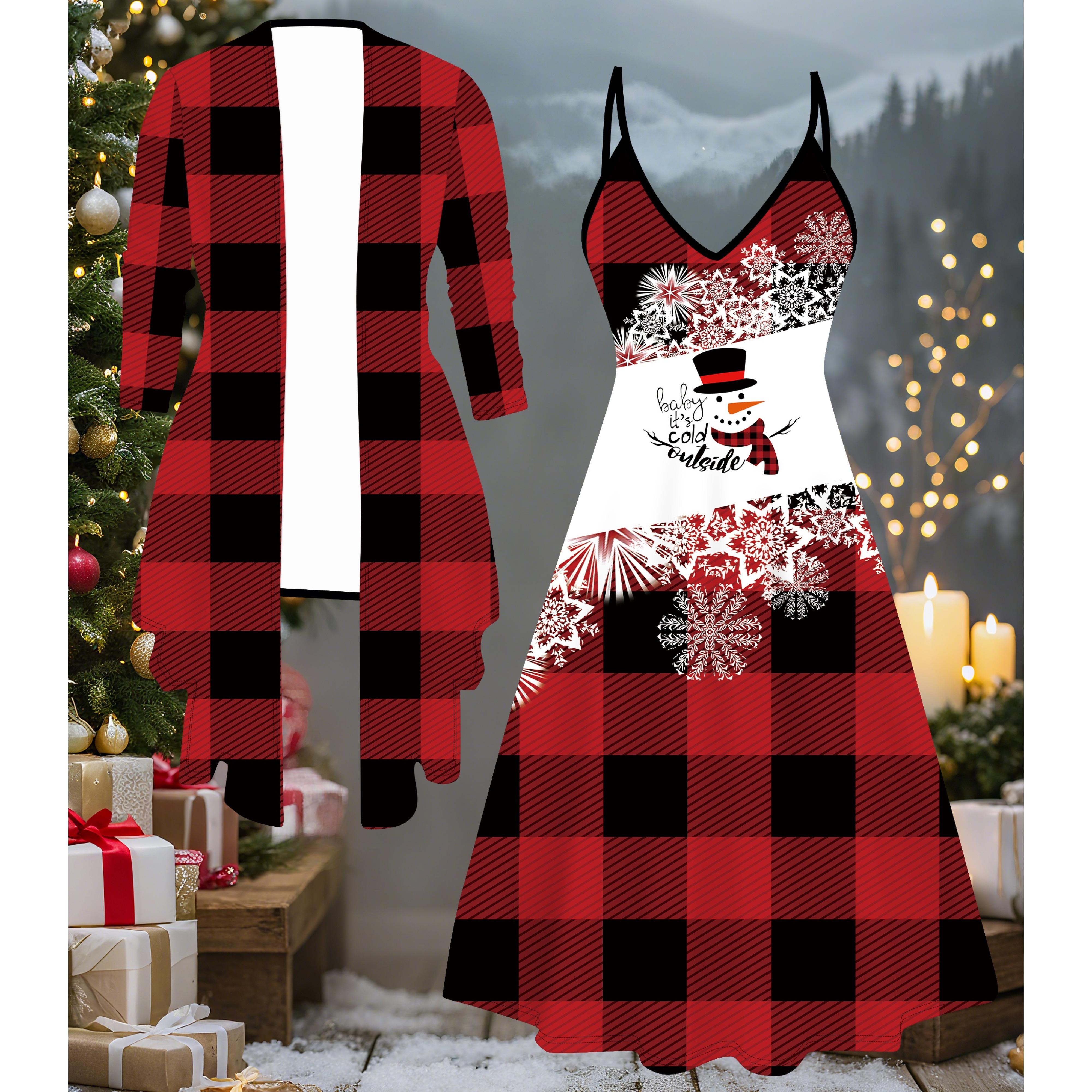 

3D Рождественский Принтованный Набор Платье Пальто на День Святого Валентина, Эксцентричный Классический Тотем Модный Принт, подходит для Различных Сцен Модных Стилей XXL белый