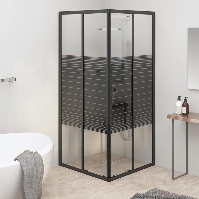 Cabine de douche - À rayures - 80x80x180 cm - Verre ESG 4 mm - Cadre aluminium noir