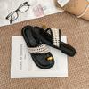 One-word Cool Slippers with Toes Women's Summer Wear High-end Woven Flat Sandals Women's Fashion Versatile Women's Shoes