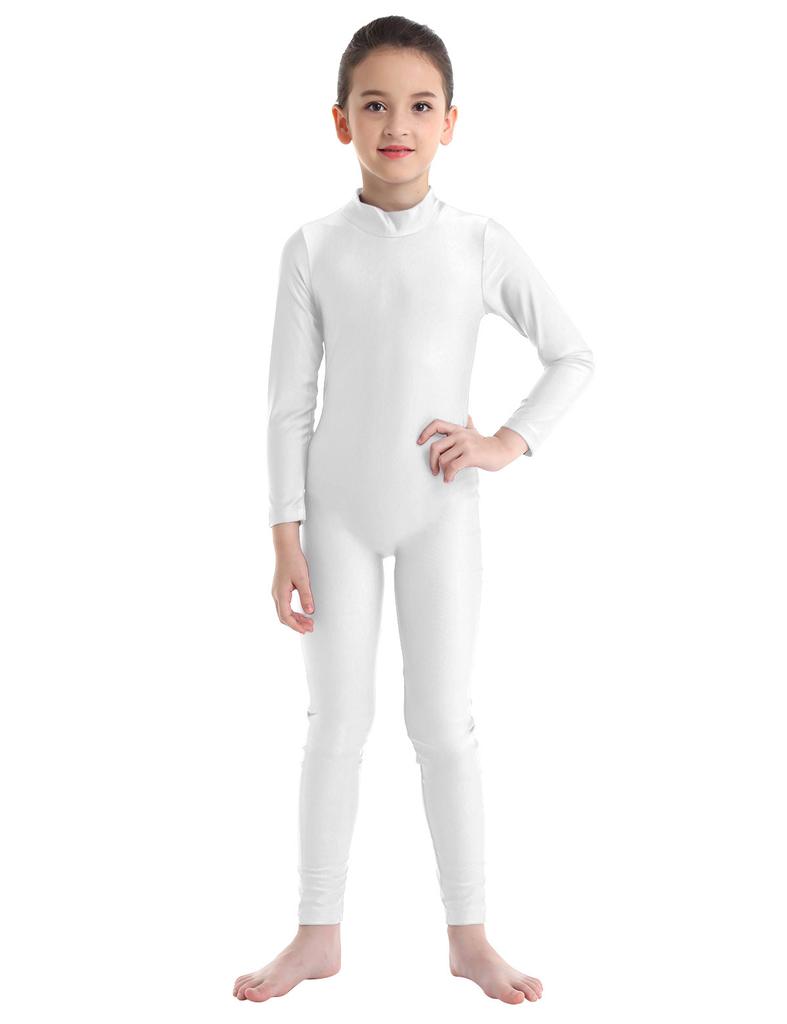 Kids Girls Ballet Dance Gymnastic Unitard Jumpsuit Long Sleeves Mock Neck Zippered Back Bodysuit Activewear