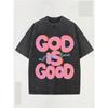 GOD IS GOOD All the Time Letter Graphic Print Street Style Washed Cotton T-Shirt for Thanksgiving Christmas