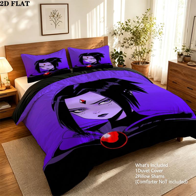 Raven Teen Titans Pattern Bedding Uilt Set Uilt Cover Pillowcase Home Decoration Birthday Gift (1 * Duvet Cover + 2 * Pillowcase Without Core)