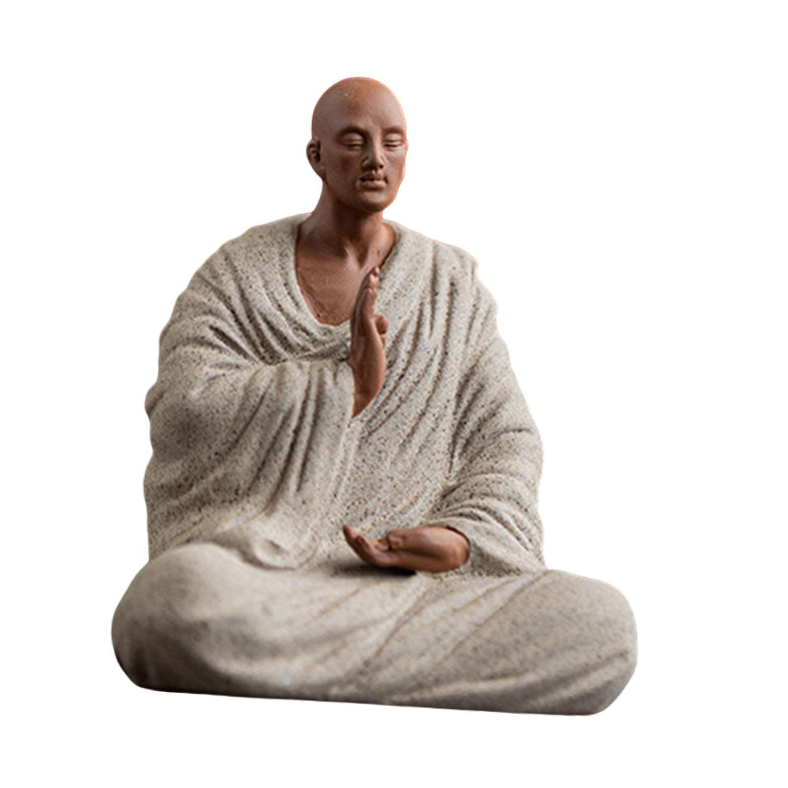 

Chinese Buddha Statue Buddha Figurine Crafts Handmade Stylish and Elegant Monk Figure for Living Room Restaurant Bookshelf gray 8.5x6x10cm