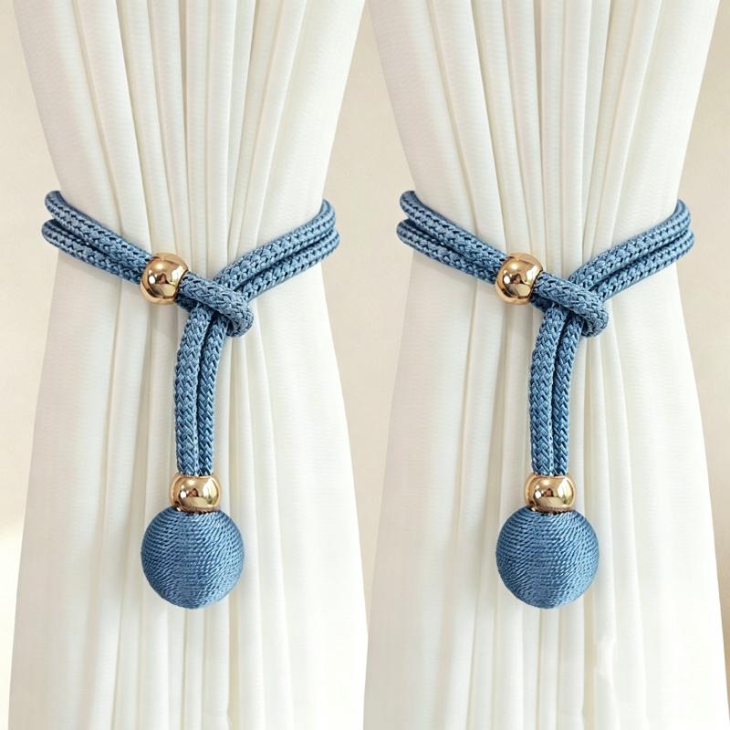 2Pcs Magnetic Curtain Tiebacks With Durable Braided Rope Elegant Gold Balls For Living Room Bedroom Decor