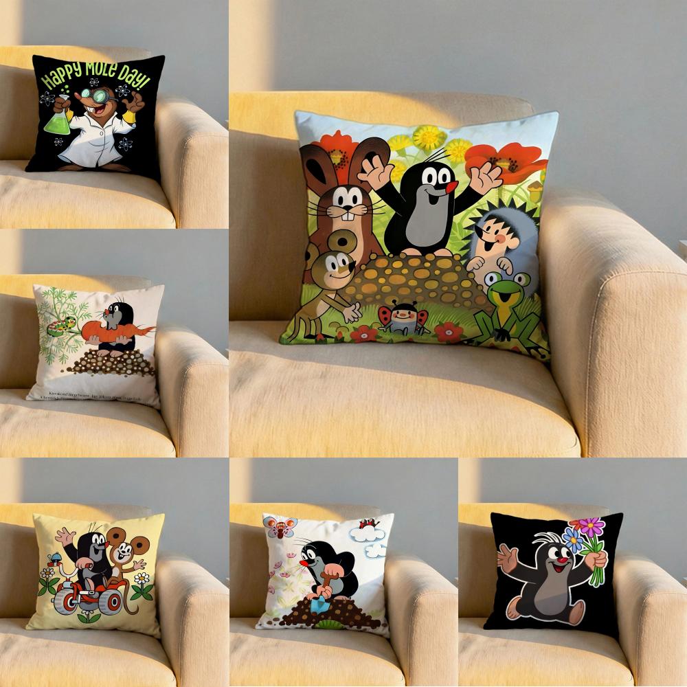 Character LLittle Mole Cushion Cover Soft Reversible Durable Pillow Cover MultiScene Use for Home Car Daily Comfort