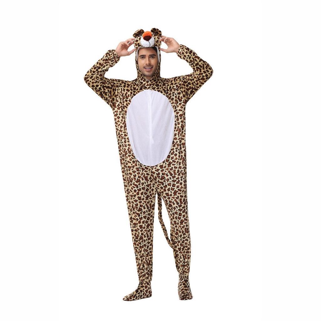 Halloween Adult Couple Cartoon Animal Onesie Leopard Role-playing Costume