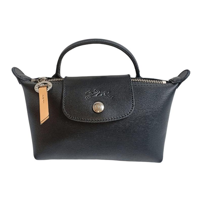 Longchamp Le Pliage City 17 solid color embossed logo eco-friendly zipper short handle coated canvas dumpling bag handbag women's black 34175HYQ001