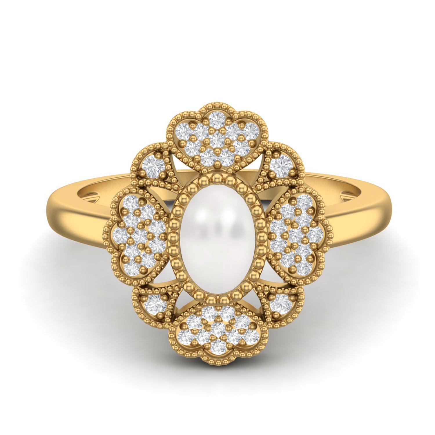 

6X4 MM Oval Natural Pearl Designer Flower 925 Sterling Silver Gold Vermeil Women Wedding Ring 5 жёлтый