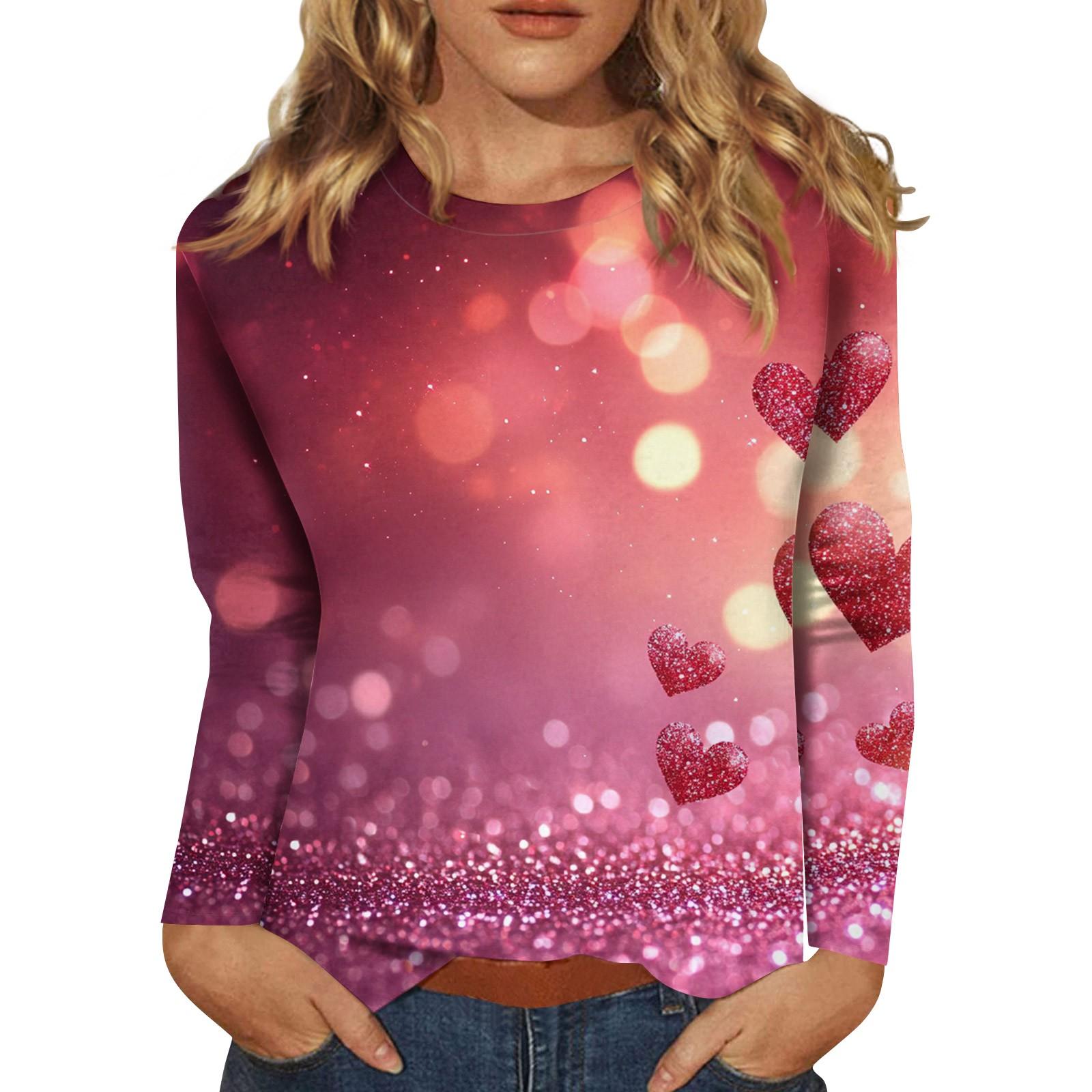 

Женская мода повседневный топ с длинным рукавом и круглым вырезом с цветочным принтом XL арбуз красный