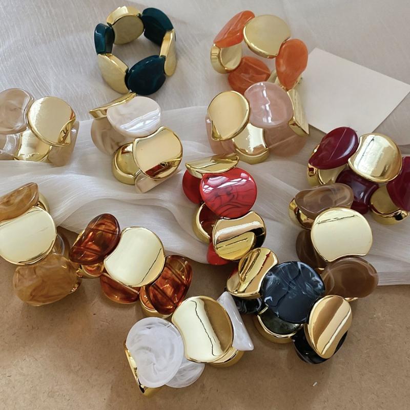 1 Stuk Persoonlijkheid Feest Sieraden Multi-Stijl Rond Splicing Elastisch Touw Hars Armbanden Voor Vrouwen Smudgy Vintage Acryl Armbanden