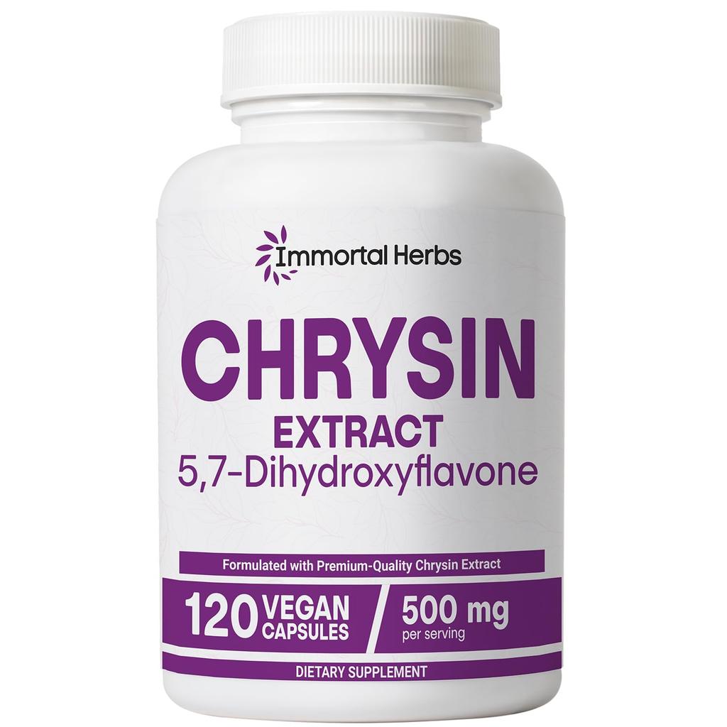 Integratore di Crisina Erbe Immortali 500mg, 120 Pastiglie, Estratto di Passiflora in Polvere, 5,7-Diidrossiflavone, Integratore di Crisina Senza OGM e Senza Glutine
