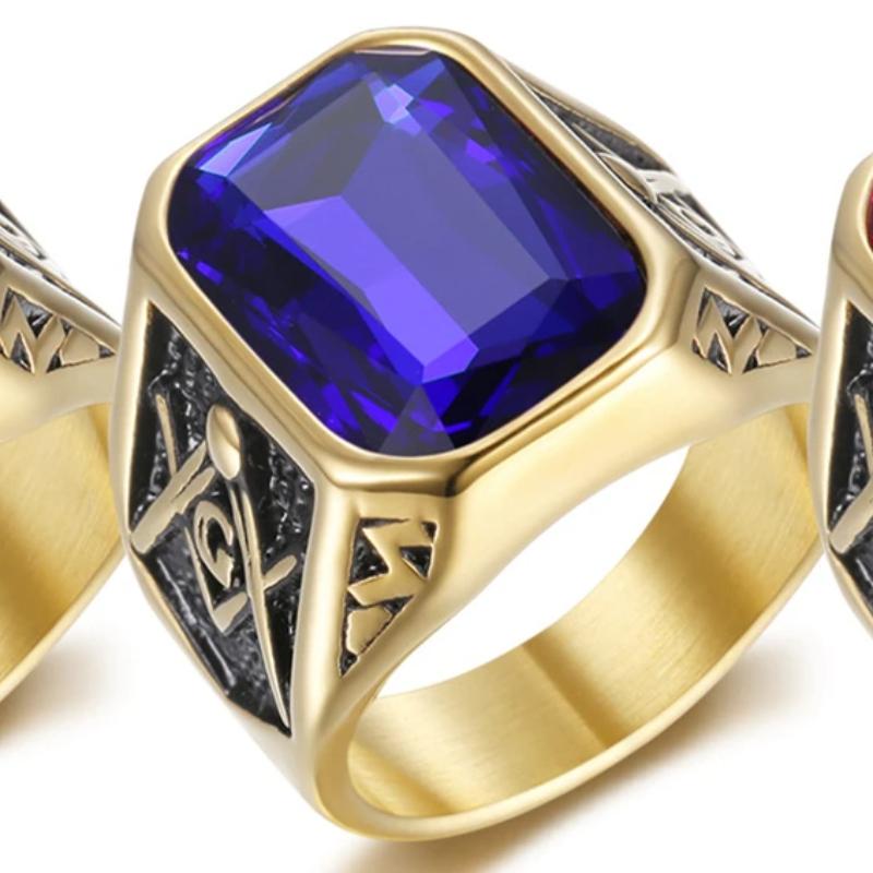 Punk Masonic Rings Big Stone for Men Sliver Color Stainless Steel Vintage AG Freemason Classic Jewelry Gifts Dropshipping