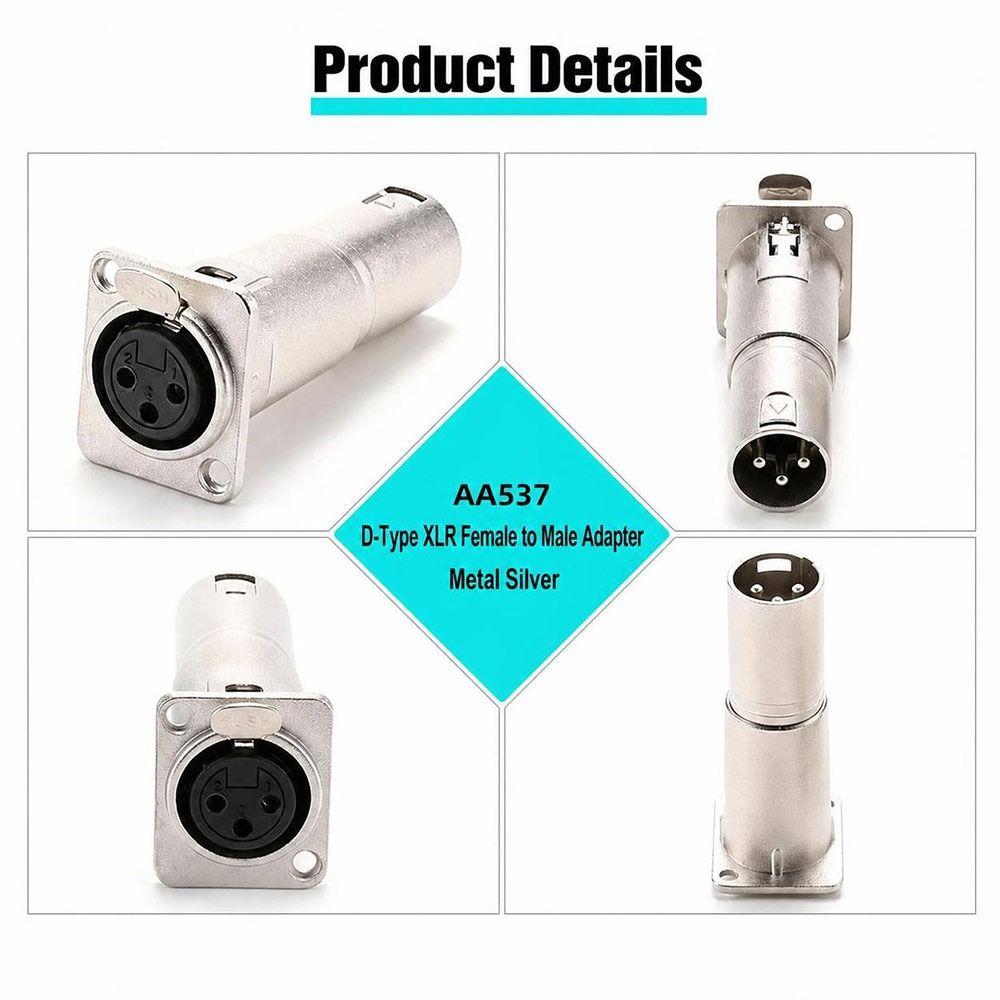 1Pcs D-Type 3Pin XLR Connector Metal Pass Through XLR Jack for Speaker System Installation